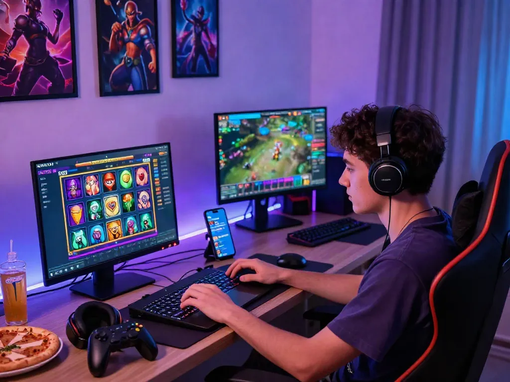 Exciting KOITOTO online gaming setup with vibrant slot games and snacks