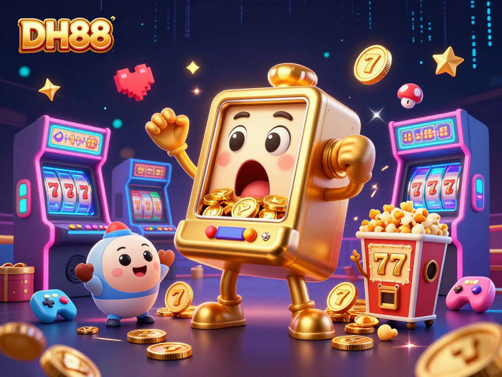 Experience the thrill at DH88 with a lively 3D golden slot machine celebrating a jackpot.