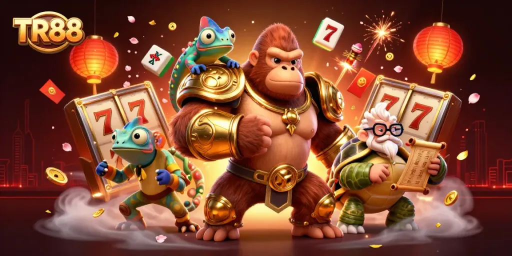 Engage in thrilling TR88 slot action surrounded by colorful game elements and vibrant characters.