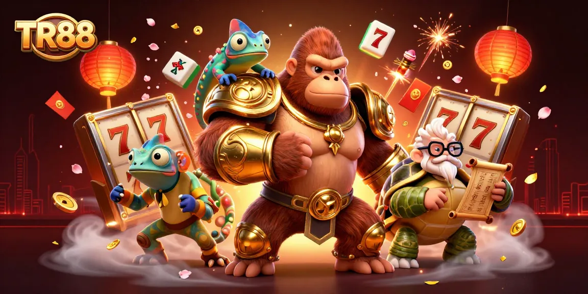 Engage in thrilling TR88 slot action surrounded by colorful game elements and vibrant characters.