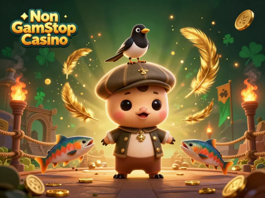 Engaging scene illustrating Non Gamstop Casino with Nessie and friends amidst dazzling casino elements.