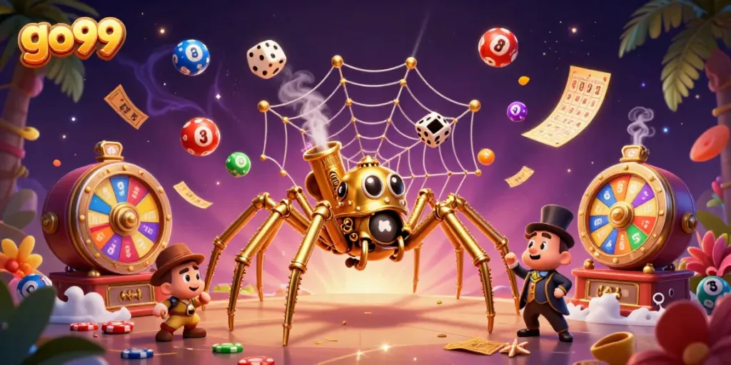 Engage in winning experiences with go99's captivating 3D casino illustration featuring steampunk elements.