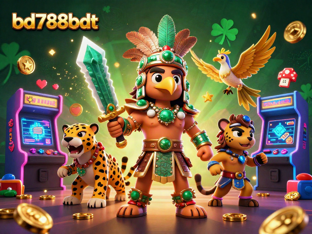 Experience thrilling gaming with bd788bdt, showcasing Aztec warriors and vibrant casino elements.