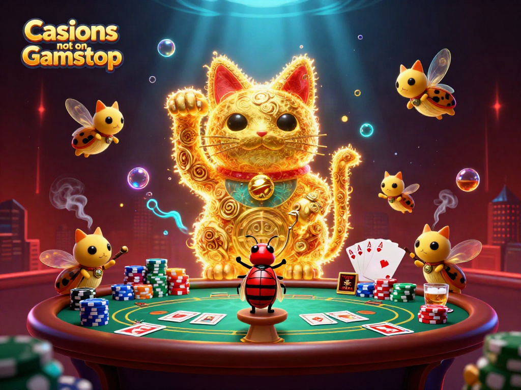 Engage in vibrant fun with Casinos not on Gamstop featuring a whimsical lucky cat and poker elements