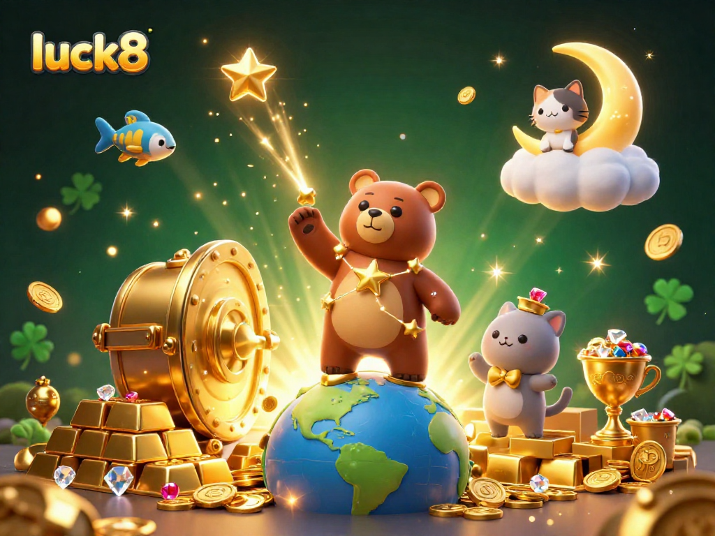 Engage with luck8's exciting world of online gaming, featuring vibrant characters and casino treasures.