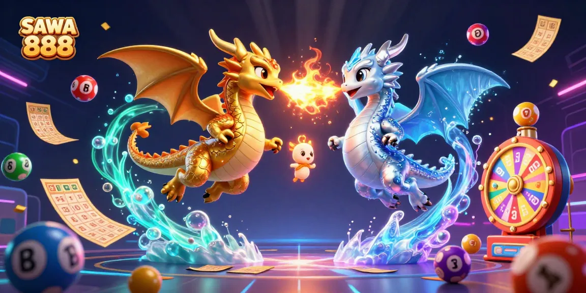 Engage with SAWA 888's thrilling games featuring powerful gold and silver dragons in dazzling action.