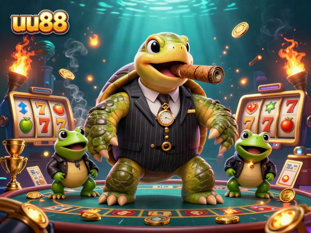 Experience thrilling casino gameplay with uu88 featuring a massive snapping turtle in a dynamic scene.