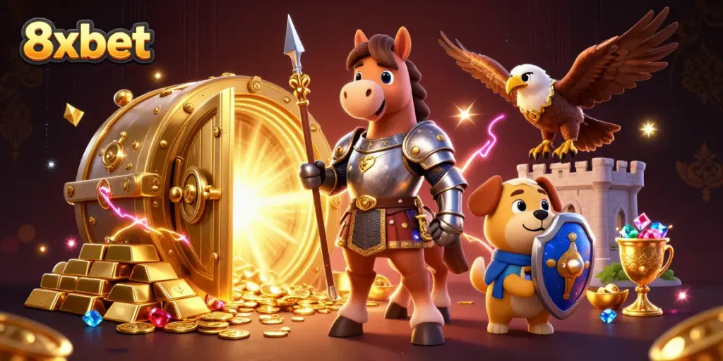Experience thrilling wins at 8xbet with a captivating medieval casino scene, filled with treasures.