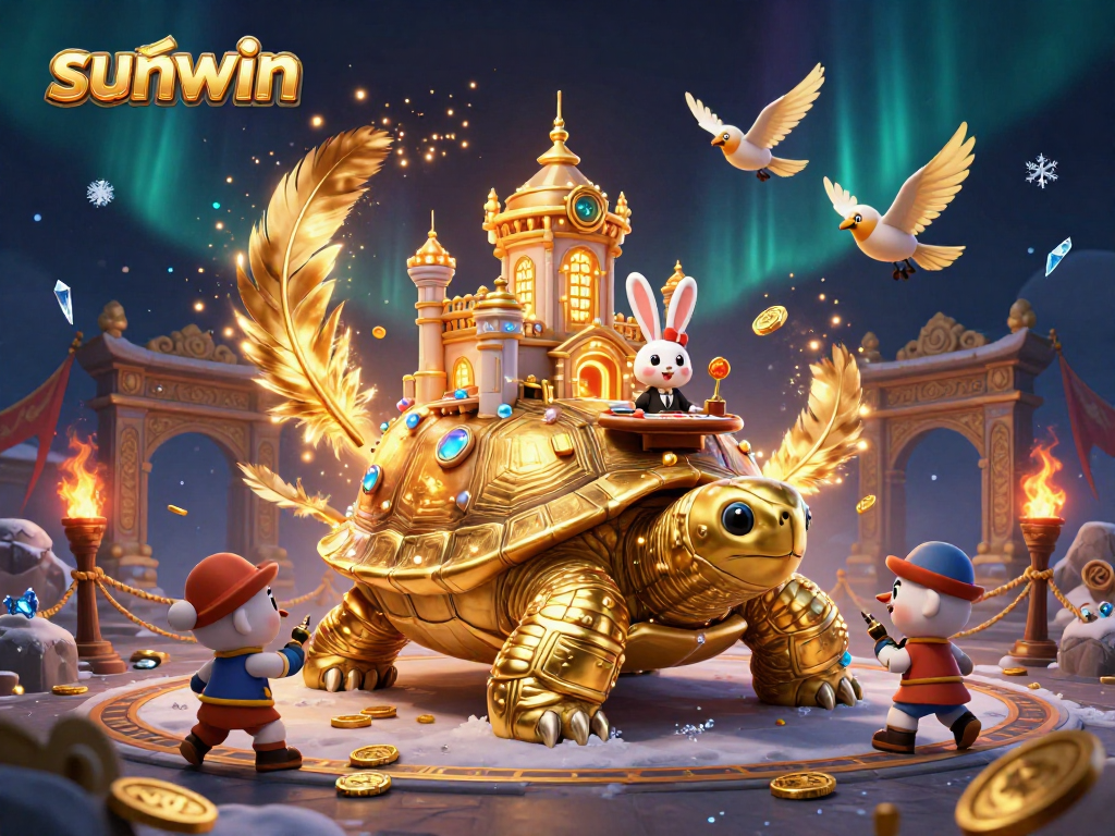Win big with sunwin's exciting gambling scene featuring a golden tortoise and rabbit dealer.