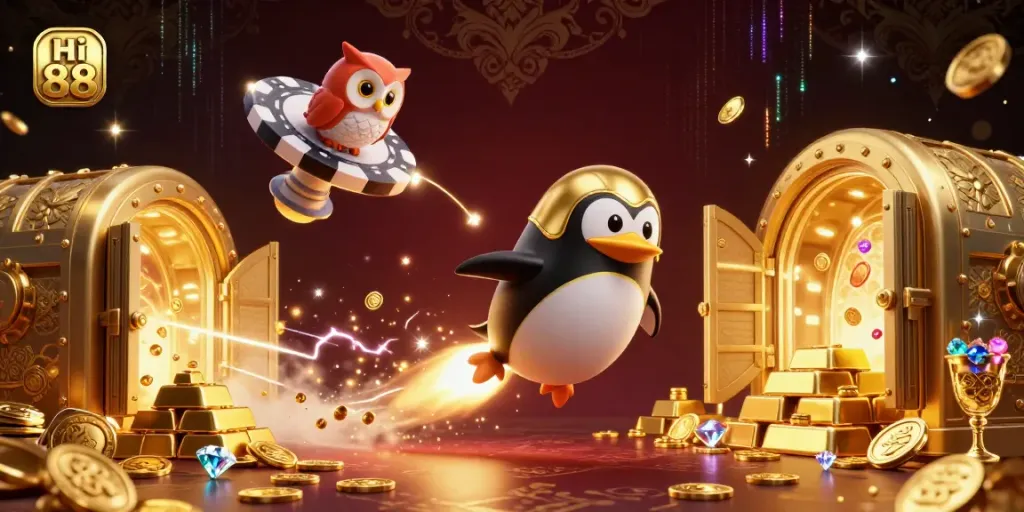 Experience thrilling winning moments at Hi 88 with a festive casino illustration showcasing vibrant gaming elements.