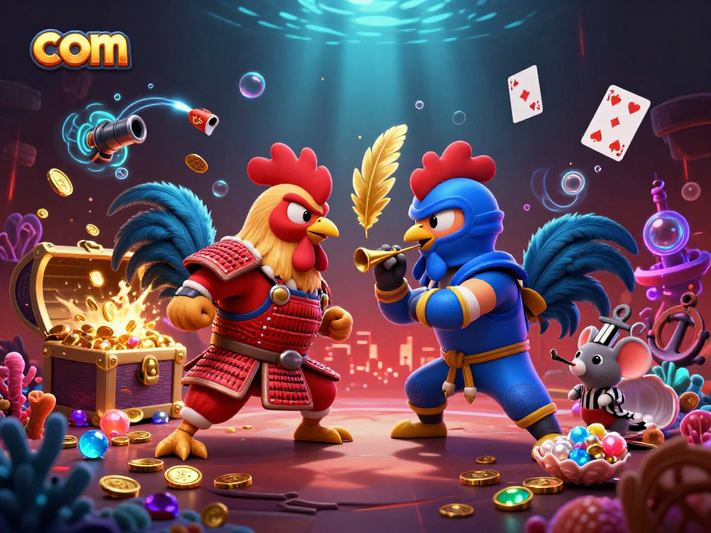 Experience the thrilling standoff of roosters at com with dynamic casino elements and underwater treasures.