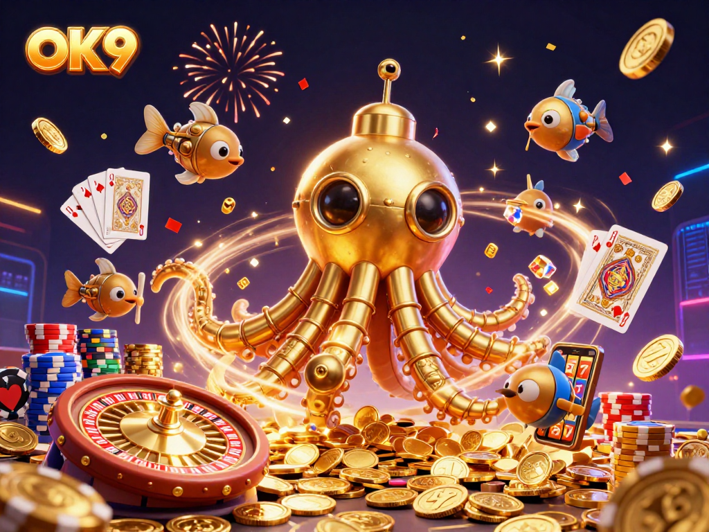 Experience big wins with OK9 as the kraken submarine uncovers hidden treasures in a vibrant 3D casino.