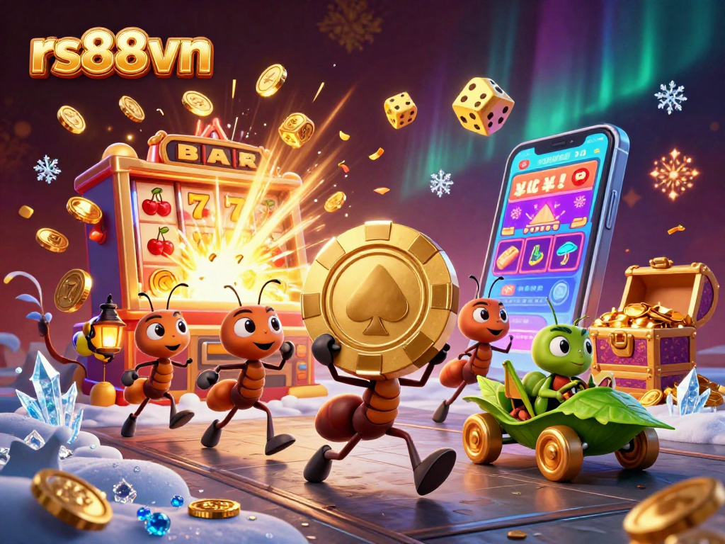 Experience thrilling action with rs88vn as ants carry a giant poker chip through a vibrant casino-themed tunnel.