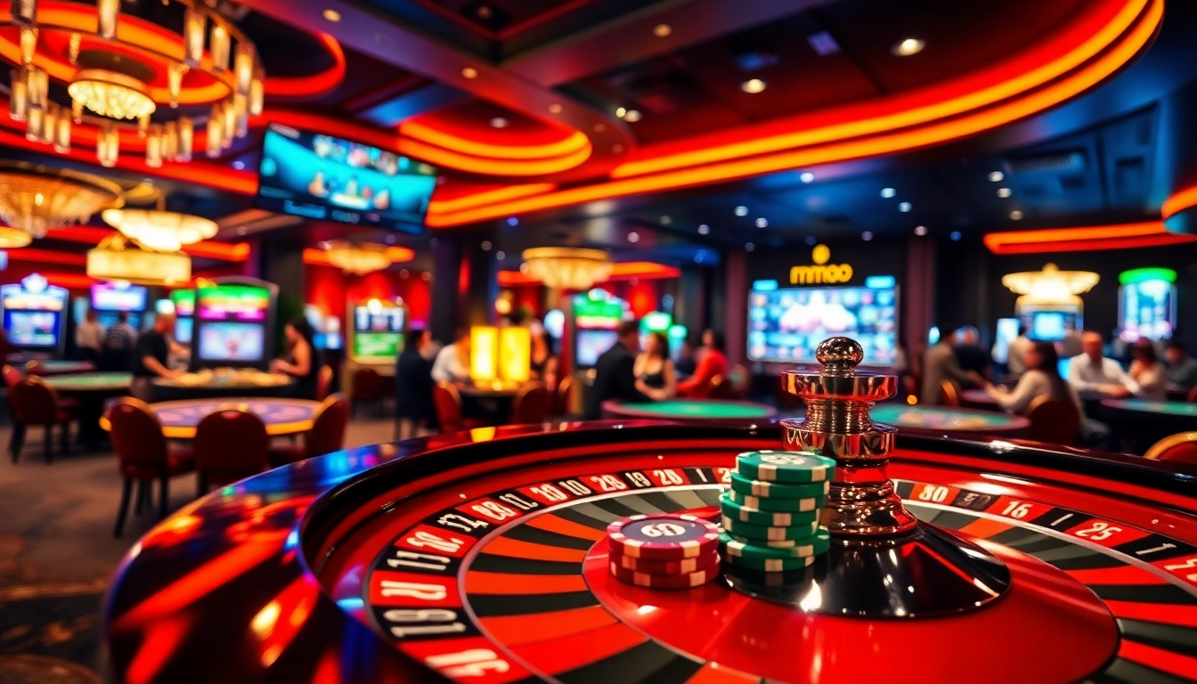 Experience the thrill of betting at MMOO with vibrant poker chips and roulette wheels.