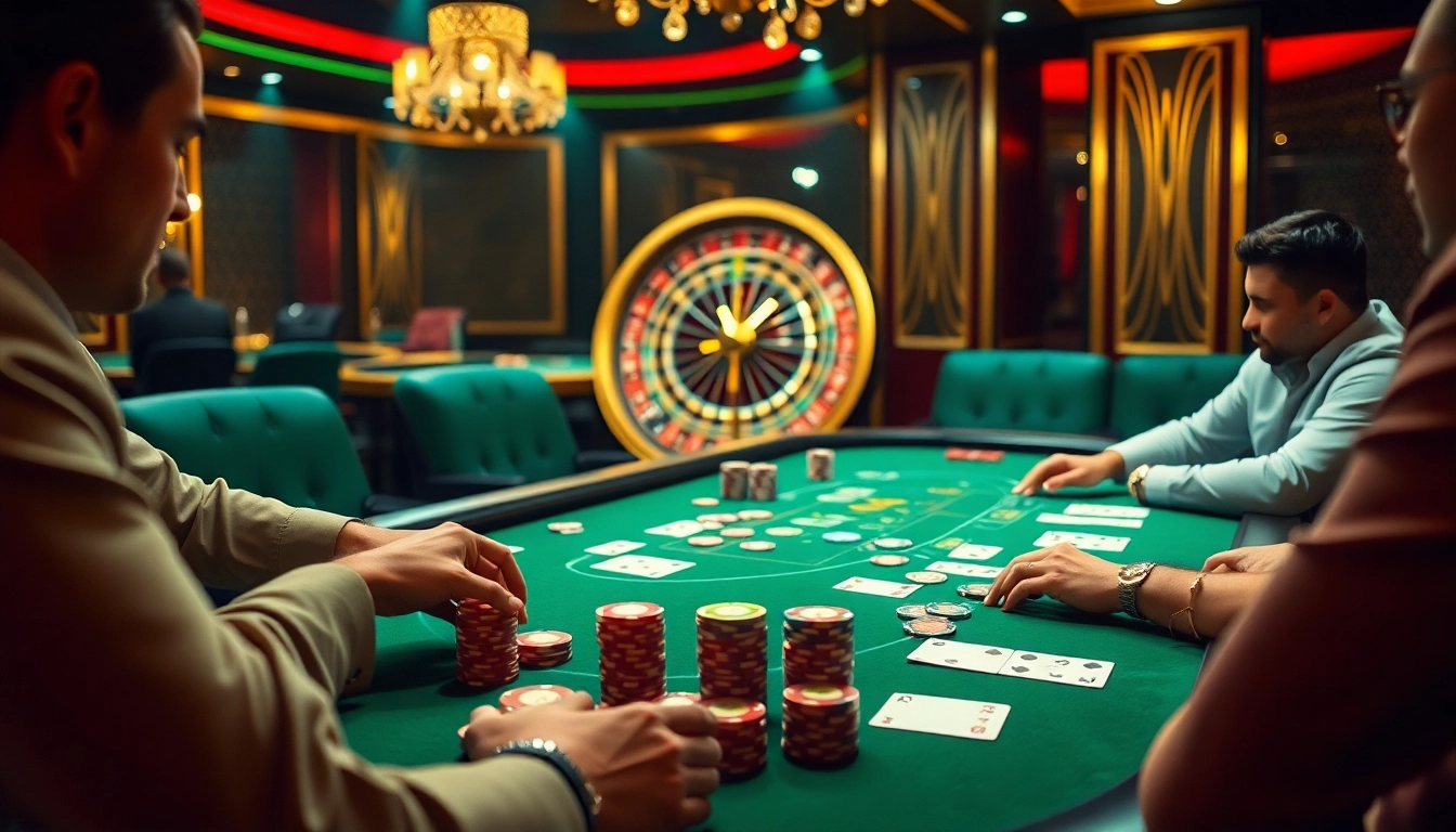 Experience the thrill of poker at a stylish JBO casino table with vibrant chips and elegant decor.
