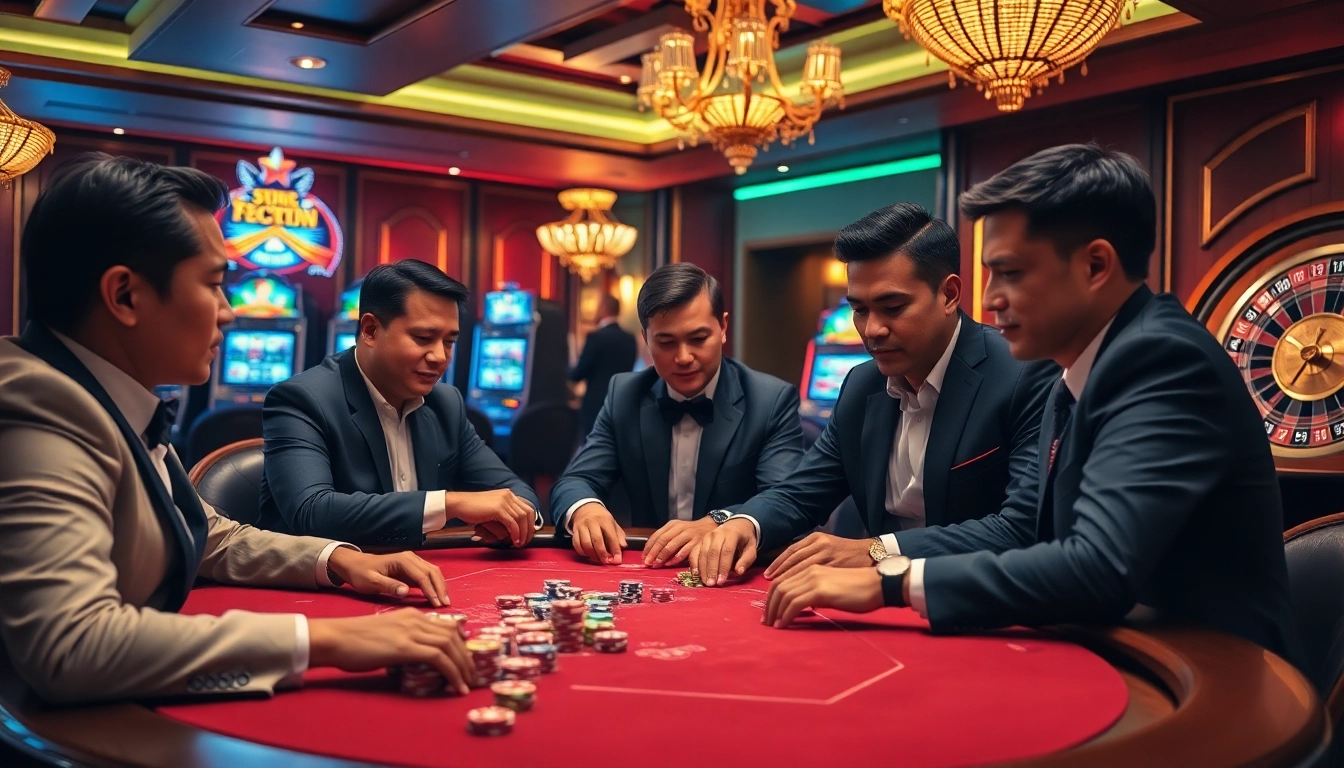 Experience the thrill of gambling with Vào Lưới TV-inspired poker strategies in a vibrant casino setting.