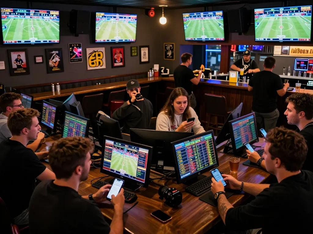 Tỷ lệ kèo nhà cái showcased in a vibrant sports bar as fans enthusiastically bet on live games.