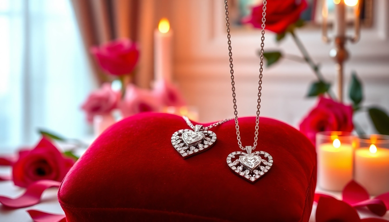 Admire a beautiful Valentine's Day diamond necklace UK featuring intricate designs and sparkles.