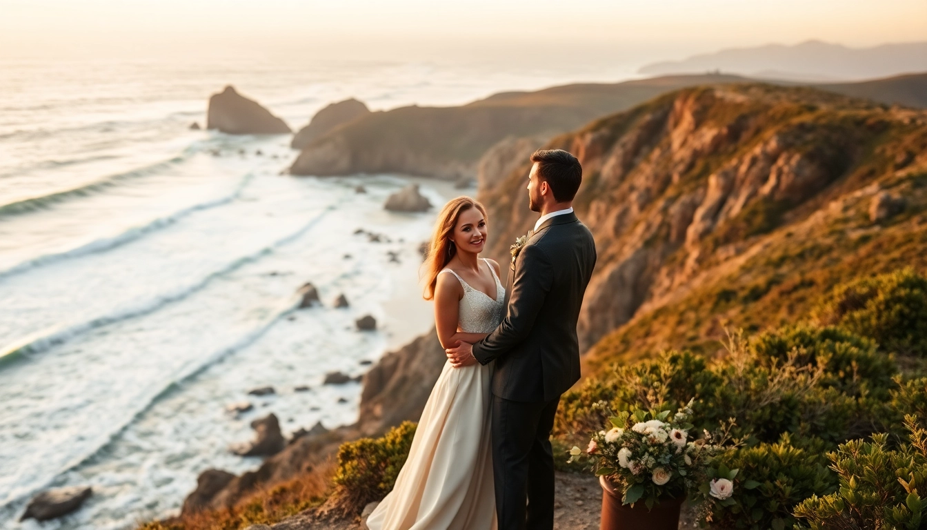 Experience breathtaking Big Sur wedding photography with a couple against scenic cliffs and ocean waves.