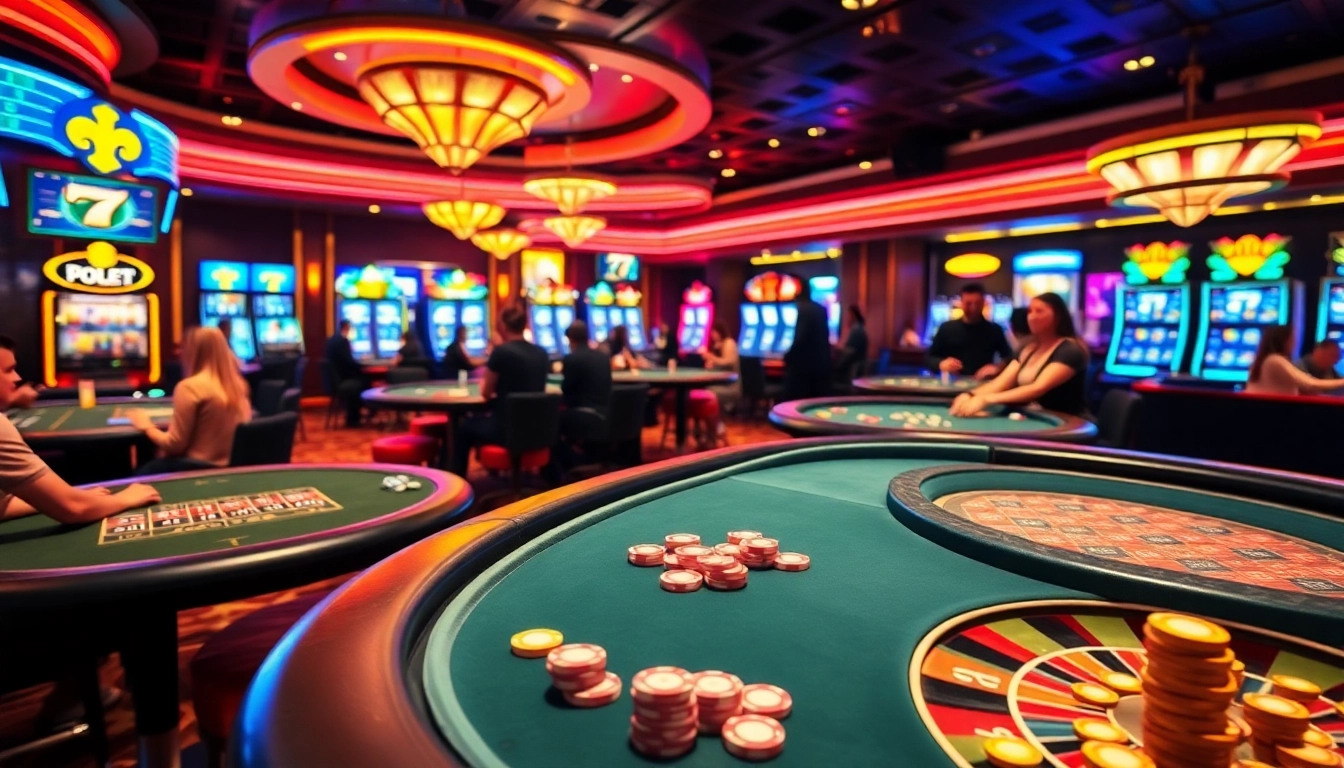 Players enjoying games at 77Bet casino, highlighting excitement and vibrant atmosphere.