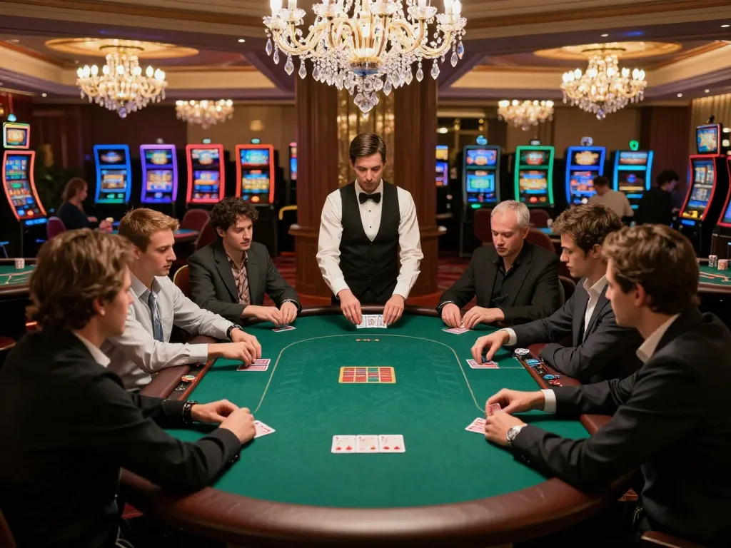 Players engaged in a high-stakes poker game at a luxurious casino with SC88 atmosphere