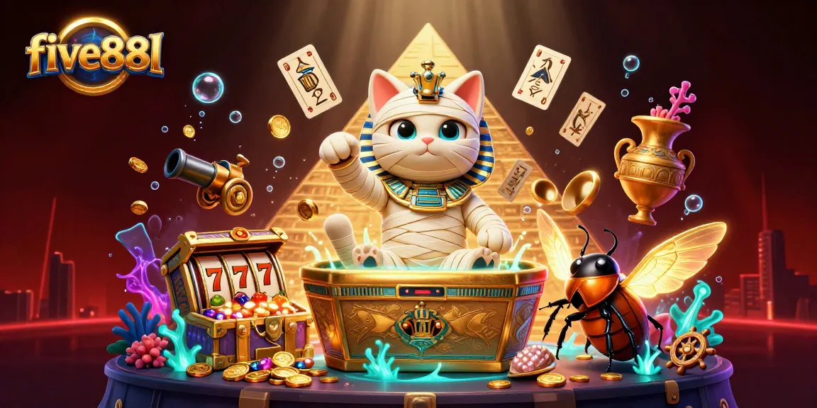 Engage with five88l at the vibrant pyramid casino, showcasing exciting slot games and treasures.