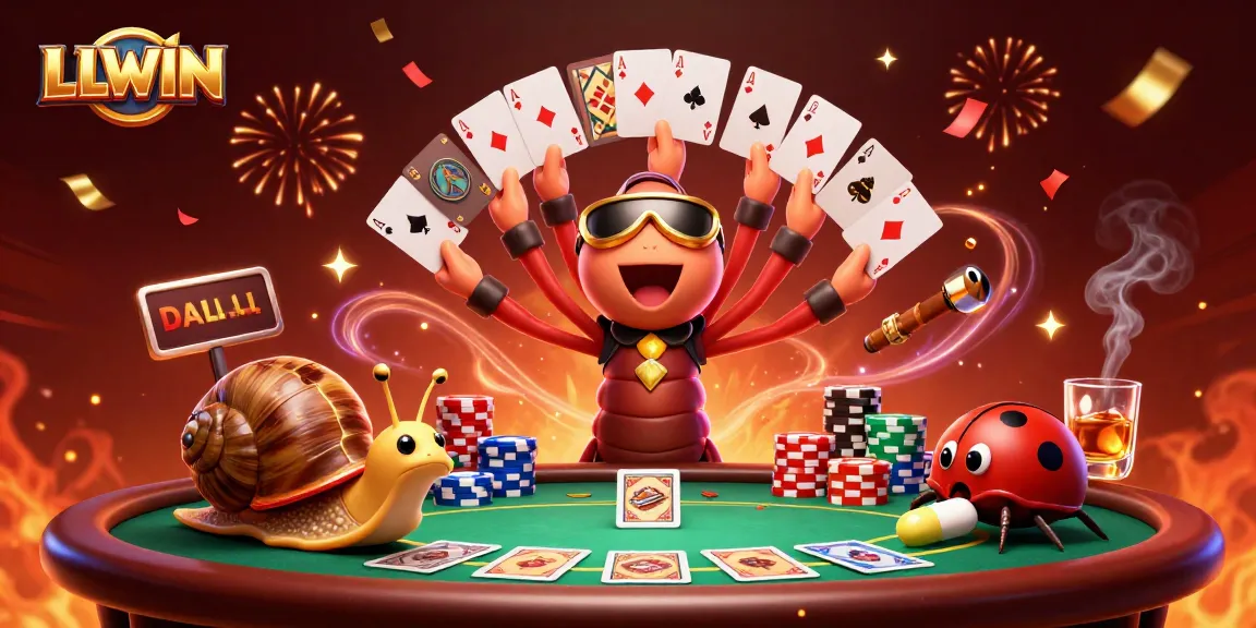 Experience thrilling gameplay at LLWIN with our unique 3D casino illustration of a millipede dealer and high-roller action.