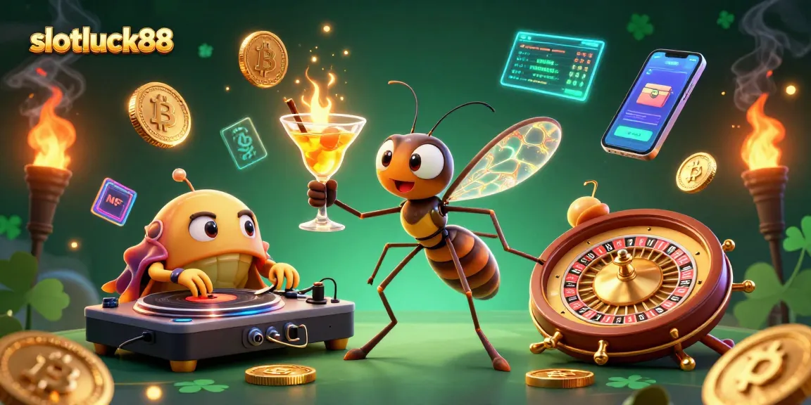 Win big with slotluck88 in this vibrant illustration featuring a lively casino atmosphere.