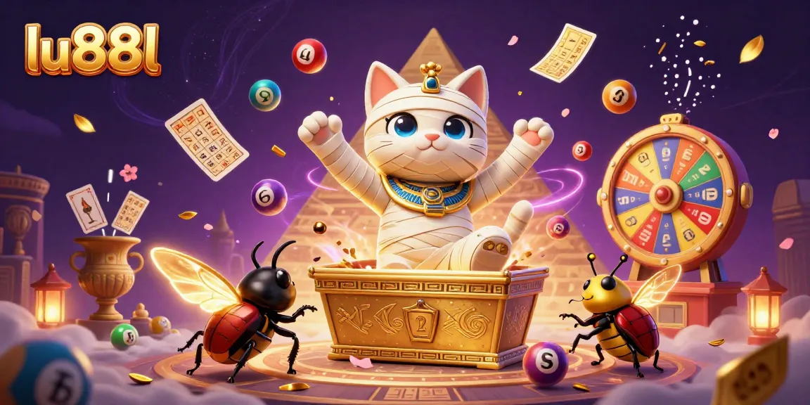 Experience excitement at lu88l with vibrant lottery balls and Egyptian treasures in a dazzling casino.