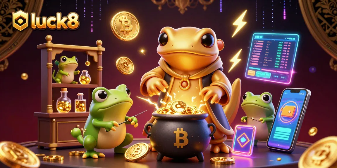 Engage with luck8 by watching a giant salamander alchemist create gold coins in a vibrant casino setting.