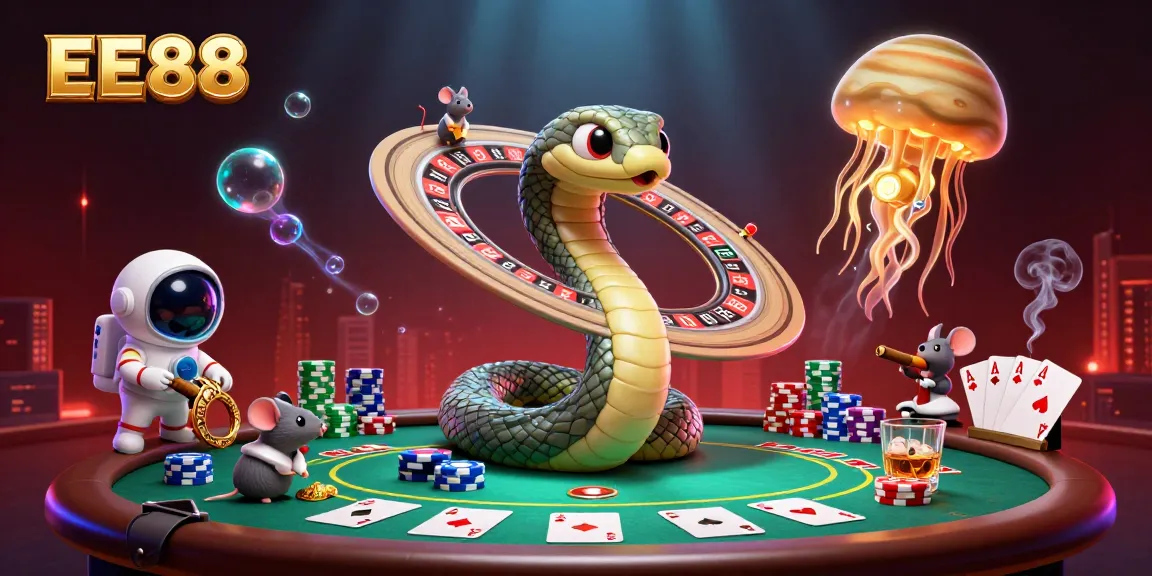 EE88 offers an immersive casino experience with mouse astronauts betting in a cosmic roulette scene.