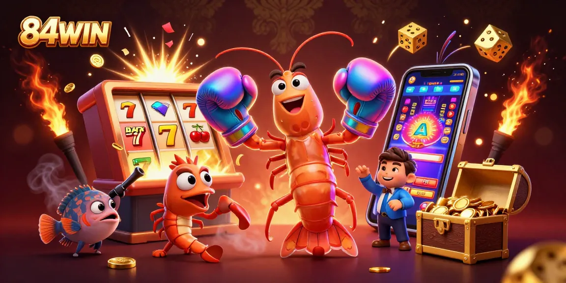 Experience the excitement of 84WIN with a captivating scene of cartoon sea creatures, showcasing casino elements.