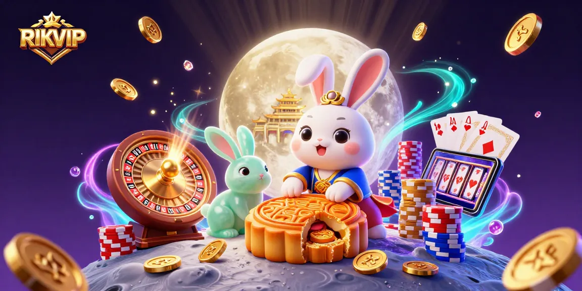 Engage with RIKVIP's thrilling gaming universe featuring animated rabbits and vibrant casino elements packed with excitement.
