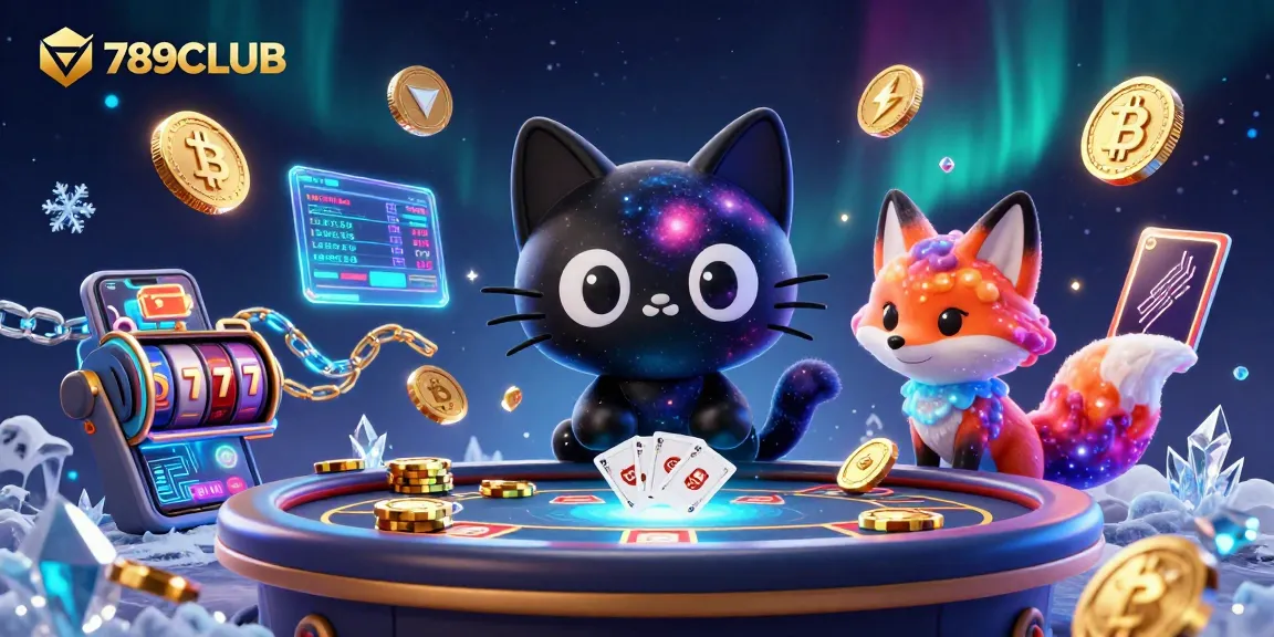 Engage with the vibrant universe of 789CLUB featuring a cosmic casino with a black hole cat, captivating betting elements.