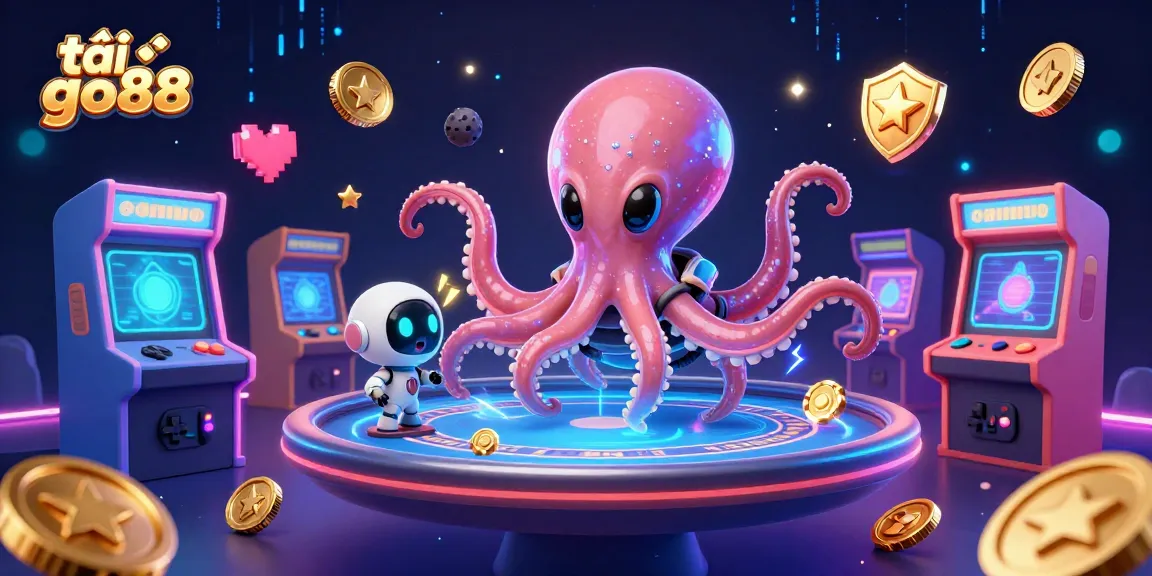 Experience the thrill of gameplay and adventure with tải go88 as an alien octopus showcases a holographic poker table.