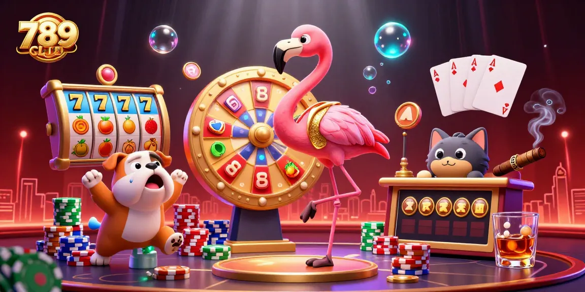 Experience thrilling gaming action with 789CLUB as the game show host flamingo spins a jackpot prize wheel, enhancing your casino adventure.