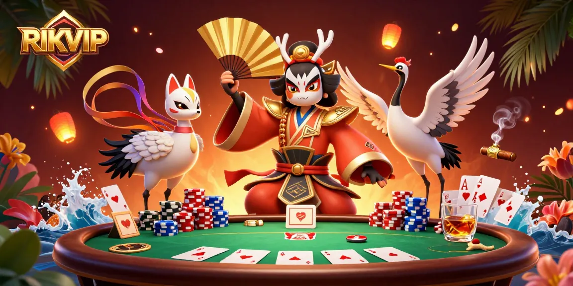 RIKVIP offers a vibrant 3D casino scene showcasing strategic poker gameplay with dynamic characters.