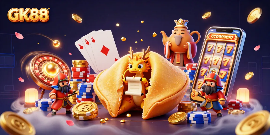 Experience the thrill of GK88 with a vibrant scene of 3D characters and casino elements.