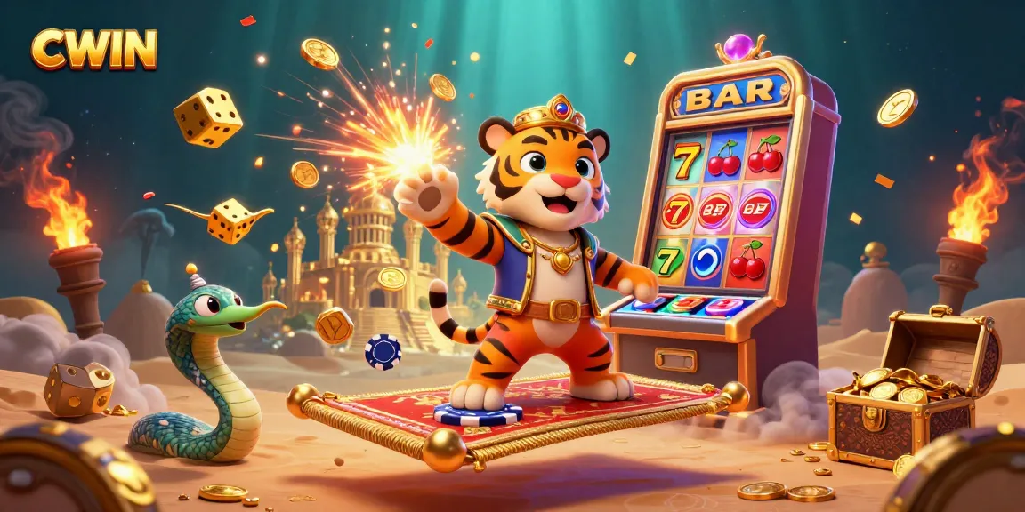 CWIN slot gaming experience with a magical sultan and treasures in an Arabian Nights scene