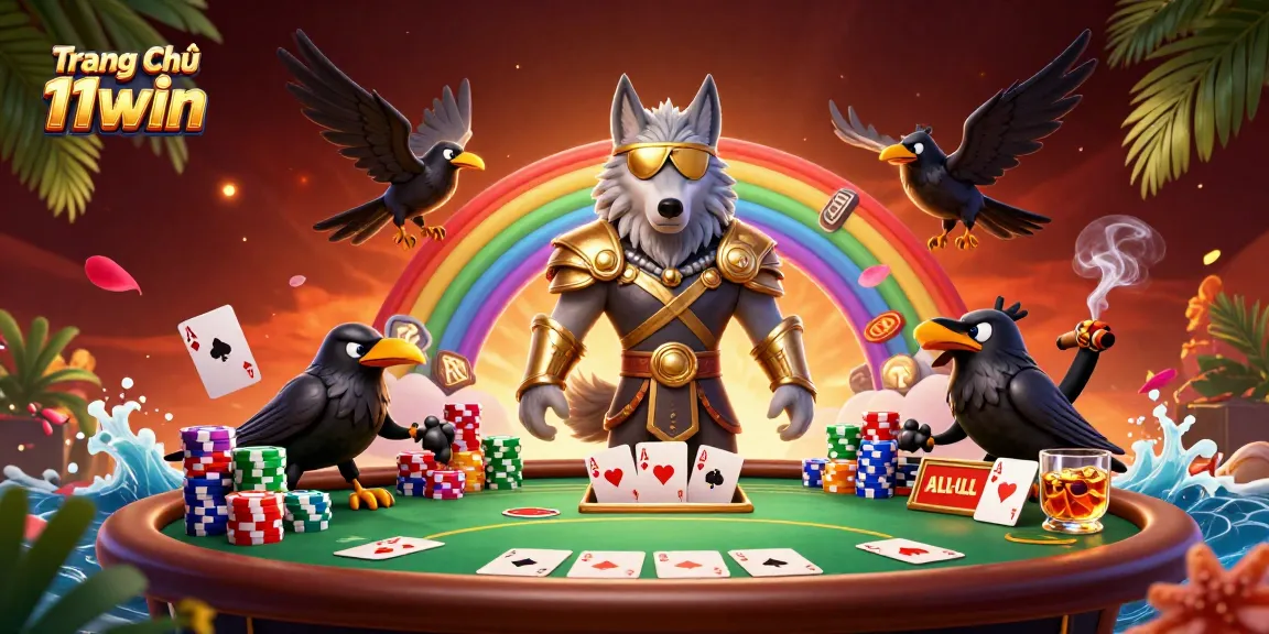 Engage with the dynamic scene at Trang Chủ 11win featuring a captivating casino landscape with mythological characters.
