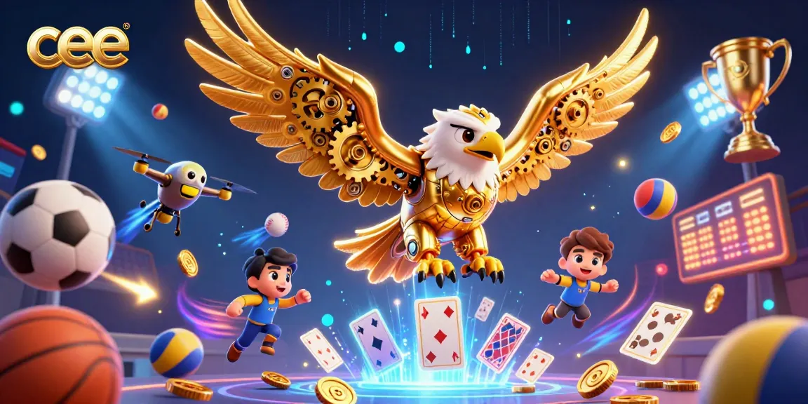 Experience thrilling gameplay at cee with vibrant golden eagle diving through casino graphics.