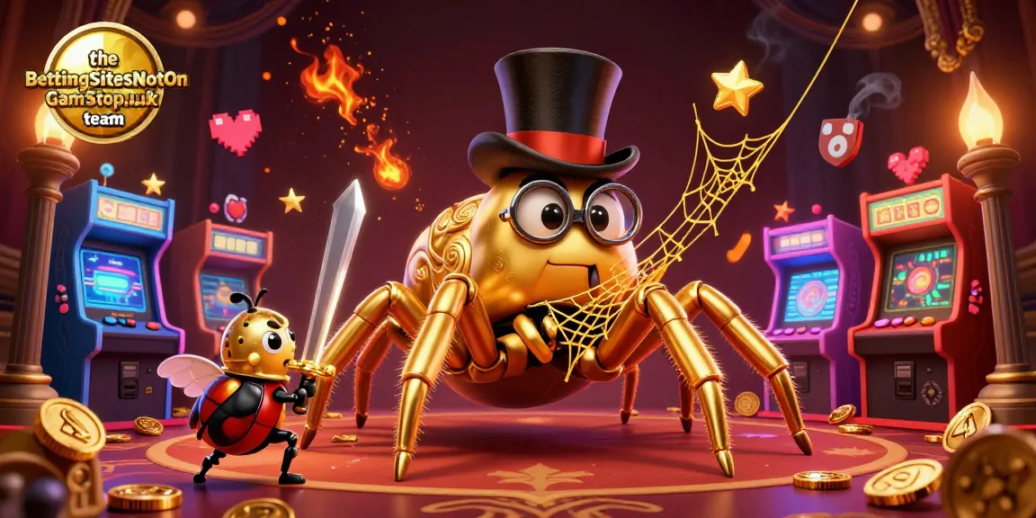 Engaging scene showcasing the BettingSitesNotOnGamStop.uk team incorporating golden gaming elements and characters in a vibrant casino setting.