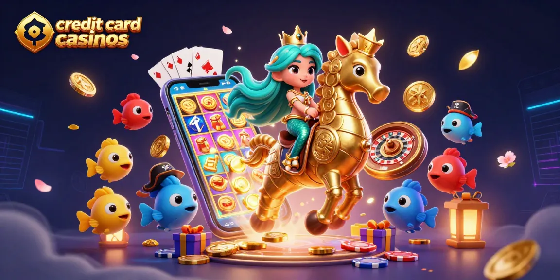 Experience the thrill with credit card casinos featuring vibrant 3D casino elements and characters.