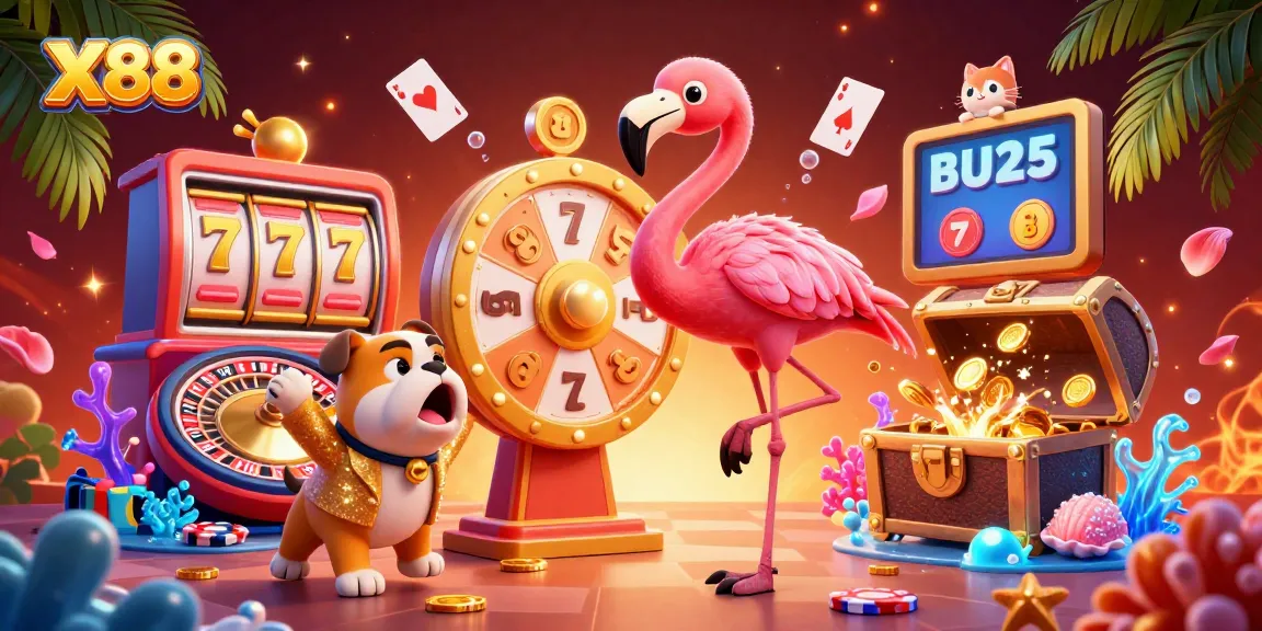 X88 brings excitement to casino gaming with a cartoon flamingo, bulldog contestant, and prizes galore!