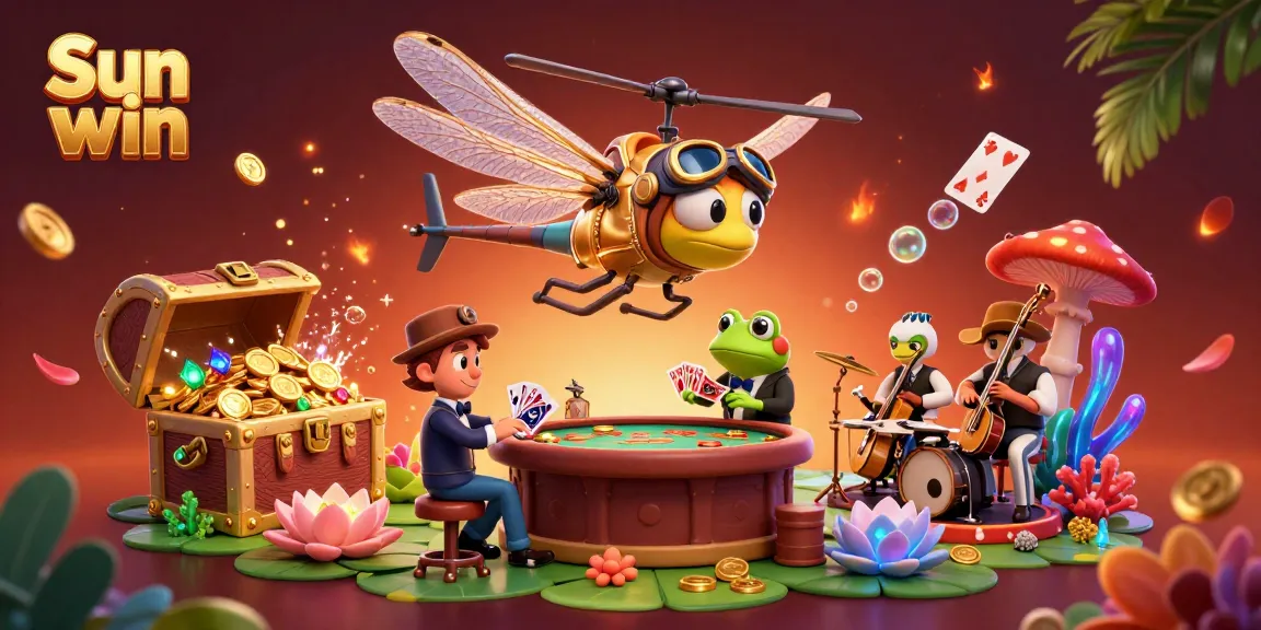 Experience the excitement of Sun win with a lively casino scene showcasing vibrant characters and dynamic game elements.
