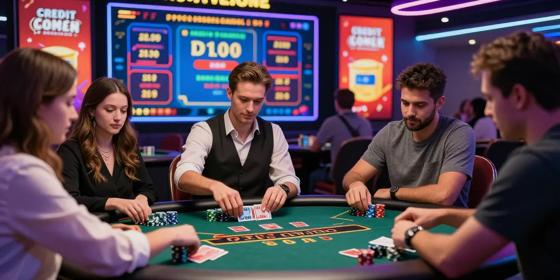 Exciting gameplay at credit card casinos featuring players engaged in blackjack with vibrant casino graphics.