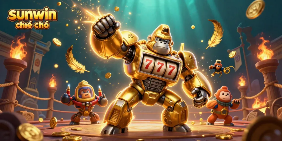 Experience the excitement of sunwin chính chủ with a dynamic 3D casino scene featuring a golden gorilla mech.