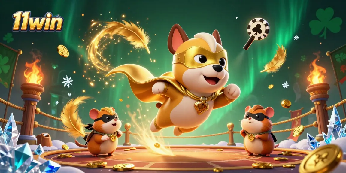 Win big at 11win with a heroic dog and hamster duo in an exciting casino adventure.