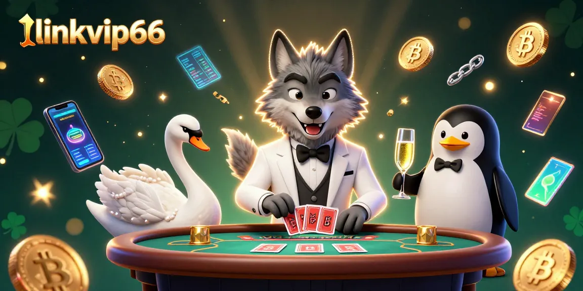 Experience the thrill of baccarat and slots at linkvip66 with a lavish 3D casino scene featuring vibrant characters.