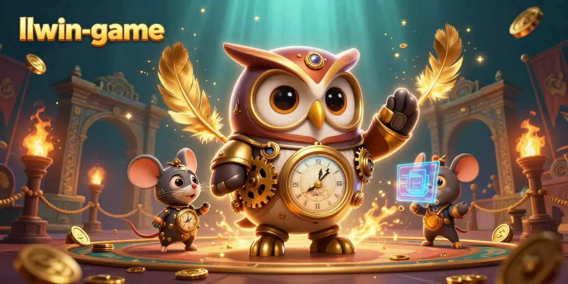 Experience the thrilling underworld of llwin-game with a steampunk owl and futuristic elements in a dynamic casino scene.